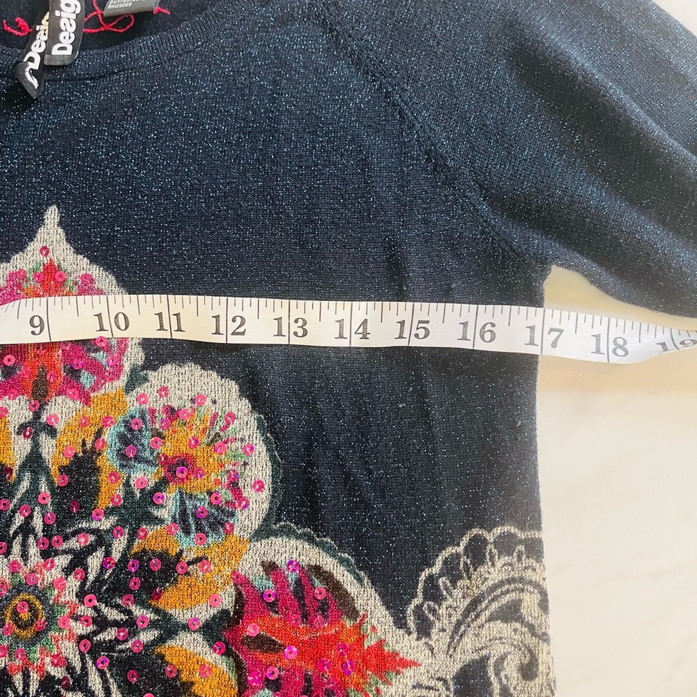 Desigual Metallic Navy Long Sleeve Top - Picture 3 of 6